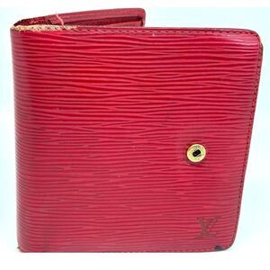 Louis Vuitton RED EPI Bi-Fold Wallet M10015 Snap Close Coin Purse Damage